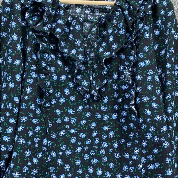 Loft Blouse Women S Small Black Floral V-Neck Tasseled Long Sleeve Pullover - Picture 5 of 7